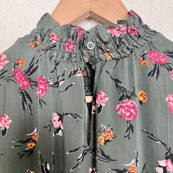 Drew Womens Green Floral Chiffon Dress Small Smocked Ruffle Lined Keyhole NWT - Picture 9 of 12